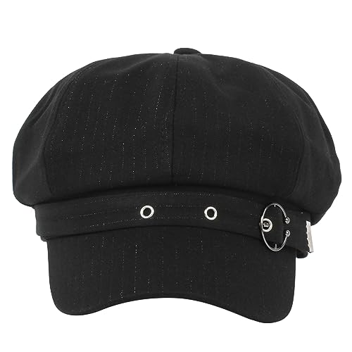 Women Cotton Blend Newsboy Cap Cabbie Paperboy Painter Visor Hat - color: Black