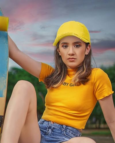 Distressed Washed Cotton Baseball Cap Adjustable Dad Hat for Men Women - color: Yellow