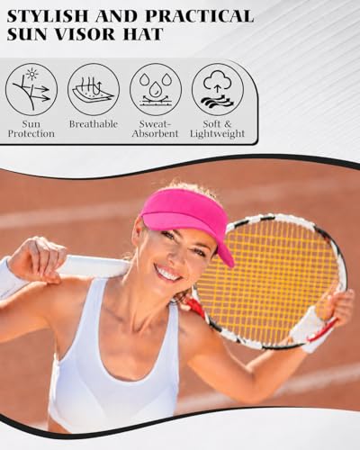 12 Pack Sun Visor Hats Softball Adjustable Cap Sun Protection for Women Men - color: Hot Pink