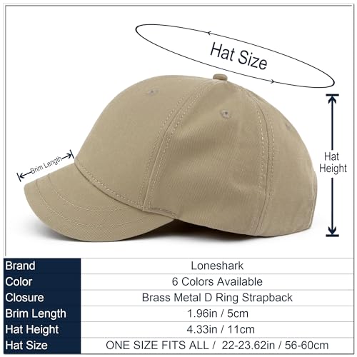 Loneshark Short Brim Baseball Hat for Running Small Bill Umpire Cap - color: Khaki