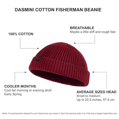 Fisherman Beanie Hats for Men Women,Knit Trawler Skull Cap,Watch Cap,Spring Fall Winter Warm Short Hats - color: (Cotton)-winery-m