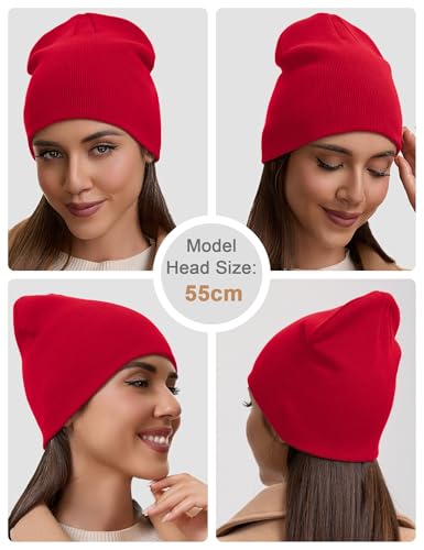 vidsel 100% Cotton Beanie Hat for Men Women, Soft Cuffless Knit Skull Cap - color: 1pc-red