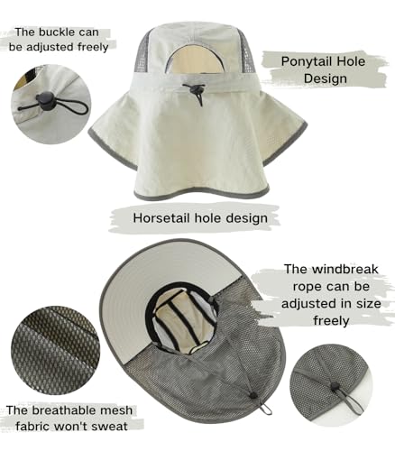 UV Sun Protection Hat Women Foldable Neck Flap Wide Brim Fishing Hat with Ponytail Hole for Women - color: Rock Gray2