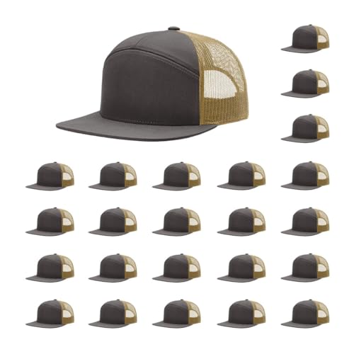 Richardson 168 Hi-Pro 7 Panel Adjustable Snapback Trucker Mesh Back Cap - color: Charcoal/Old Gold