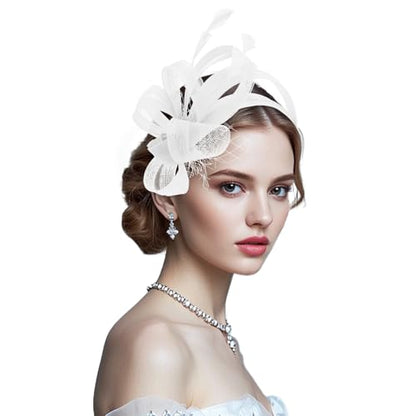 Fascinators Hats for Women, Fascinator Headband Tea Party Hat - color: White