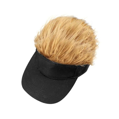 Mens Novelty Sun Visor Beach Hat Short Hair Wigs UV Protection Adjustable Golf Dad Cap Funny Hip Hop Rave Party Trucker Hat - color: Black & Brown