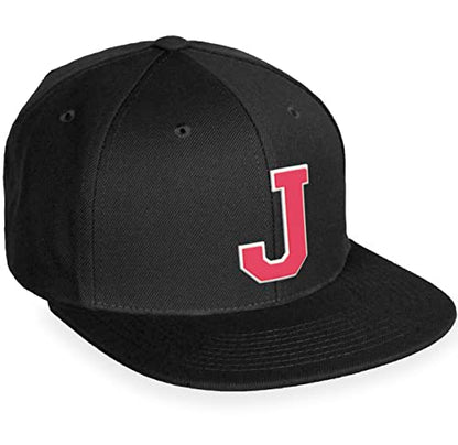 Daxton Classic Snapback White Rose A to Z Letters Flat Bill Visor Cap - color: Black, style: Letter J