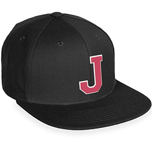 Daxton Classic Snapback White Rose A to Z Letters Flat Bill Visor Cap - color: Black, style: Letter J