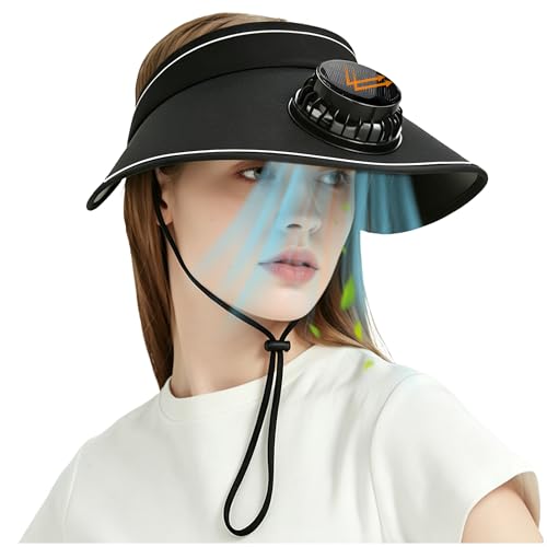 Wide Solar Powered Fan Hat for Women & Men (Brim Diameter 5.3 in) UPF50+ Solar Fan Sun Hat with 25H Cooling for Fishing - color: Black