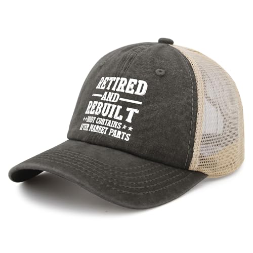Retired and Rebuilt Hip Knee Replacement Parts Hat Men Dad Hats Funny Birthday Gifts for Women - color: Allblack-2
