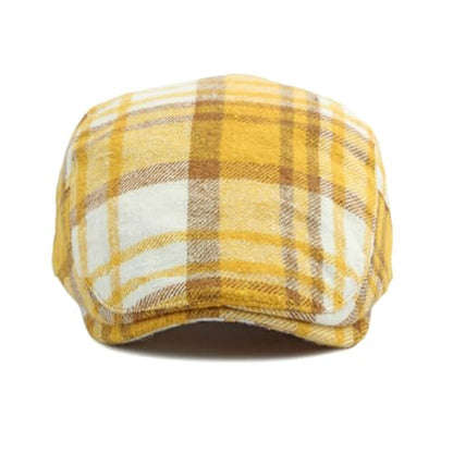 Idopy Men`s Classic Adjustable Ivy Irish Newsboy Golf Cap Hat - color: Plaid Yellow