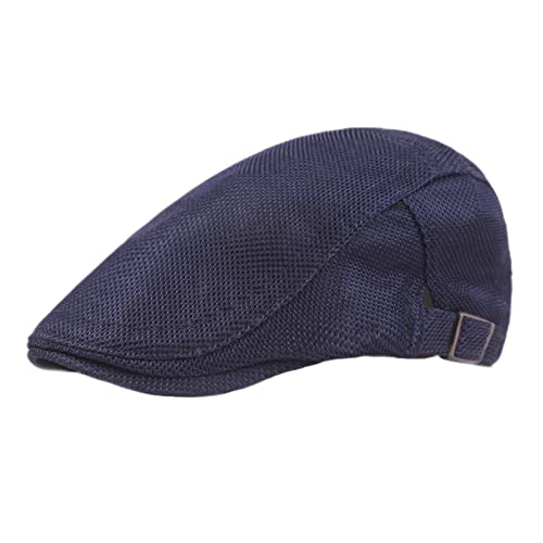 Lifup Unisex Mesh Newsboy Hat Breathable Summer Flat Cap - color: Navy Blue 2