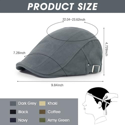 3Pcs Cotton Newsboy Hat for Men Cool Adjustable Flat Cap - color: Black+darkgrey+navy