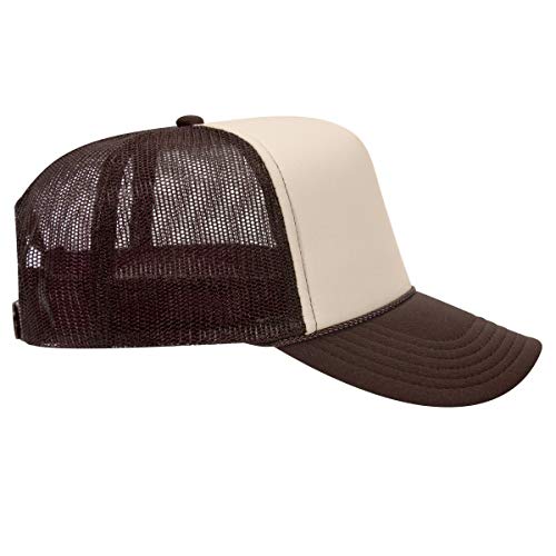 OTTO Wholesale 12 x Polyester Foam Front 5 Panel High Crown Mesh Back Trucker Hat - (12 Pcs) - color: Brn/Tan/Brn