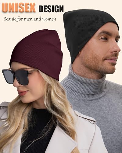 100% Cotton Beanie Hat Cuffless Beanies Warm Knit Winter Skull Cap - color: 1pcs-wine Red