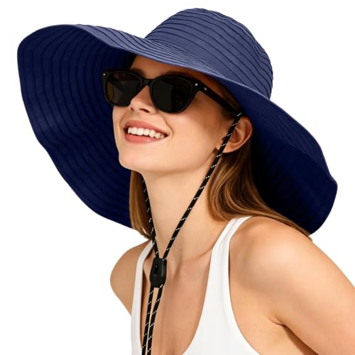Sun Hat for Men Women UV Protection Wide Brim Fishing Hats Breathable UPF 50+ Boonie Bucket Hats Beach Safari Hiking Garden - color: Navy