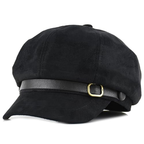 Newsboy Hats for Women - Retro Classic Plaid Hat Fashionable British Irish Beret Cap Girls Vintage Dressy Caps - color: Faux Suede Black