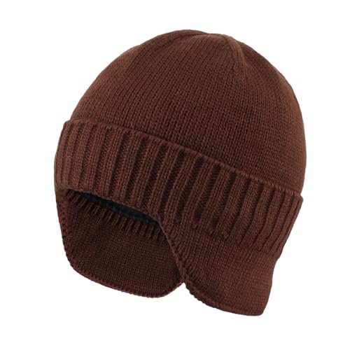Home Prefer Mens Winter Hat Knit Earflap Hat Stocking Caps with Ears Beanie Hat - color: Walnut