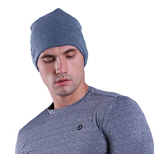 EMPIRELION Mens Running Beanie Hat, 9" Lightweight Helmet Liner Skull Cap - color: Steel Blue Mel.