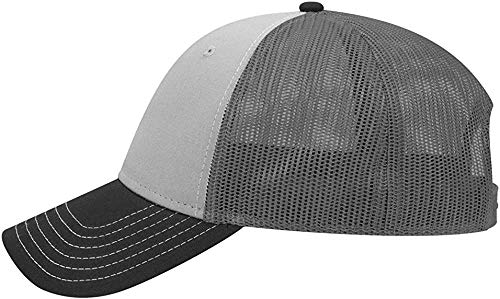 Ashen Fane 6 Panel Low Profile Contrast Vertical Mesh Back Snapback Hat - color: Blk/Gry/Ch.gry