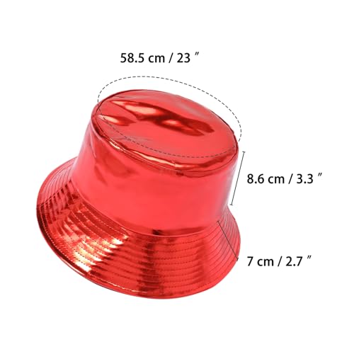 MILAKOO Rave Hologram Metallic Bucket Hat Reversible Cap Reflective Waterproof Rain Fisherman Hat - color: G: Red