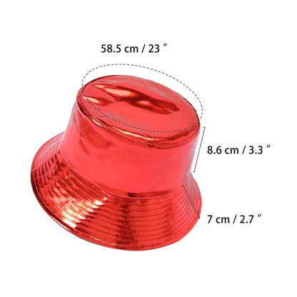 MILAKOO Rave Hologram Metallic Bucket Hat Reversible Cap Reflective Waterproof Rain Fisherman Hat - color: G: Red