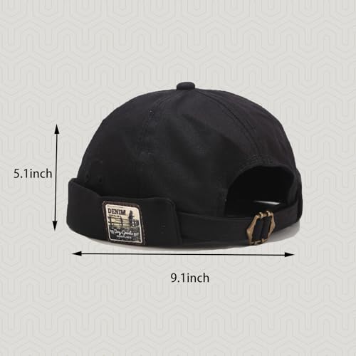 Mens Docker Cap Brimless Skullcap Sailor Cap Rolled Cuff Retro Beanie Hat - color: Retro Black