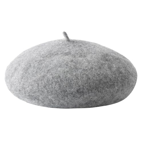 Lanzom Wool Blend Women Beret Hat French Beret Cap Winter Fashion Solid Color Hat for Women Girls Lady - color: Light Grey