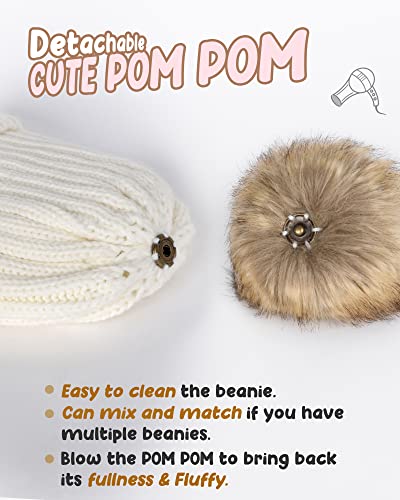 FURTALK Toddler Beanie Satin Lined Baby Boys Girls Winter Hats Pom Pom Beanies for Kids - color: White, size: 3-24 Months