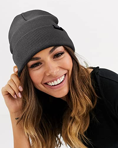 Satin Lined Winter Beanie Hats for Women Men Cotton Knitted Cuffed Knit Hat - color: Dark Grey