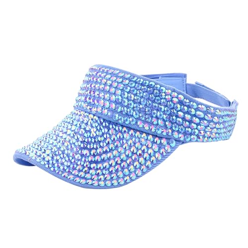 Shiny Rhinestones American Flag Sun Visor Hat Summer Outdoor Open Top Baseball Cap Adjustable Sparkly Party Headwear - color: Blue