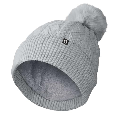 DALIX Cable Knit Pom Beanie Soft Stretch Skully Warm Fuzzy Faux Sherpa Winter Ski Beanie - color: Gray