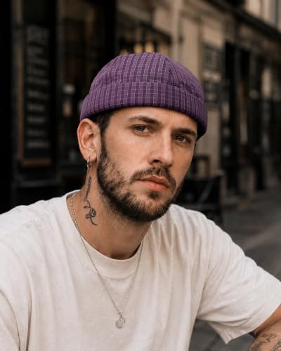 Croogo Checked Brimless Hat Lightweight Quick Dry Docker Cap for Men - color: Purple