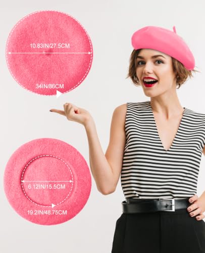 French Beret Hats for Women - Soft Warm Wool Solid Color Beanie Winter Cap - color: Hot Pink