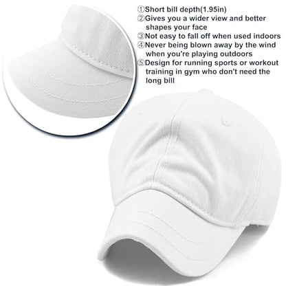 Loneshark Short Brim Baseball Cap for Running Small Bill Umpire Hat - color: White