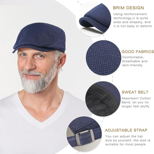 Newsboy Hats for Men Flat Cap Adjustable Irish Cabbie Ivy Driving Hunting Hat - color: Navy