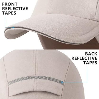 GADIEMKENSD Women's Winter Reflective Fleece Ponytail Hat with Drop Down Ear Warmer - color: Khaki