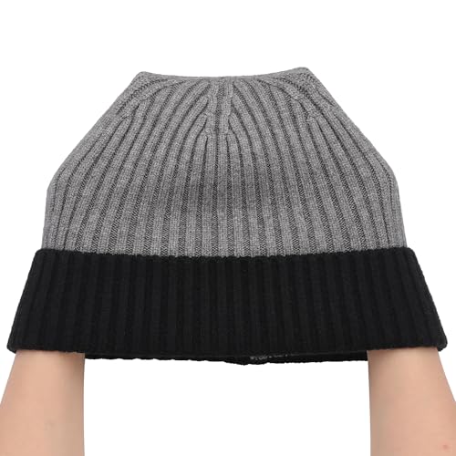 ZLYC Men Winter Knit Fisherman Beanie Hat Fashion Warm Daily Skull Cap - color: Cuffed Black and Gray
