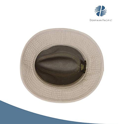 Dorfman Pacific Men's One-Piece Canvas Faux Leather-Trim Safari Hat - color: Olive, size: Medium