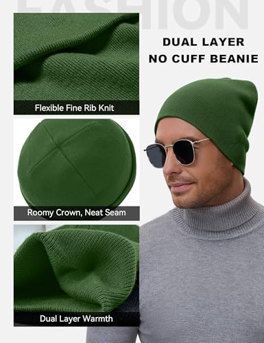 ROYBENS 100% Cotton No Cuff Beanie Hat Men Women, Fisherman Skull Cap - color: Turquoise Green