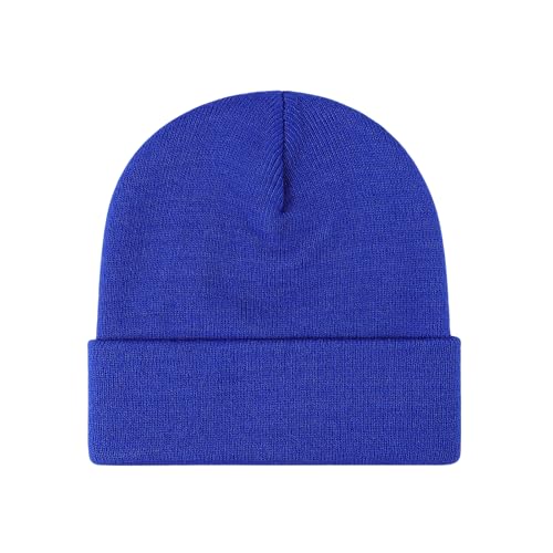Winter Beanie Men Women Heavyweight Stretch Knit Cuffed Hat - color: Slate Blue,plain