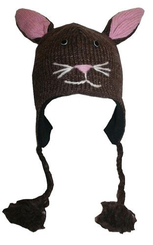 Agan Traders Animal Hat Cap Wool Fleece Lined Trapper Beanie Multi-Functional Set Girls Boys Adult - color: Bunny Rabbit