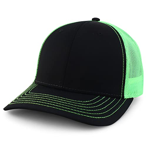 Armycrew Oversize XXL Low Profile Two Tone Mesh Back Trucker Baseball Cap - color: Black Neon Green