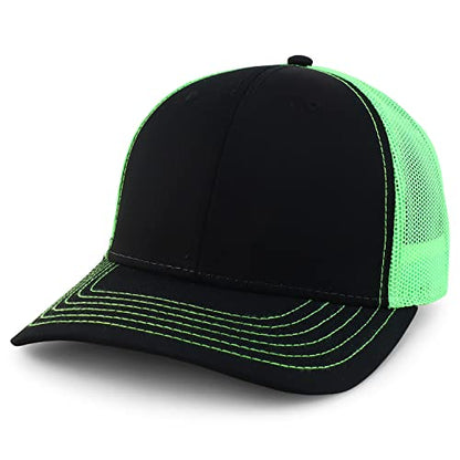 Armycrew Oversize XXL Low Profile Two Tone Mesh Back Trucker Baseball Cap - color: Black Neon Green