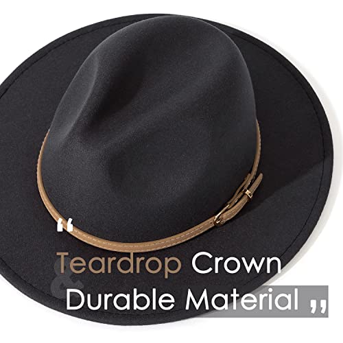 Lisianthus Women Classic Felt Fedora Wide Brim Hat with Belt Buckle - color: Dark Grey