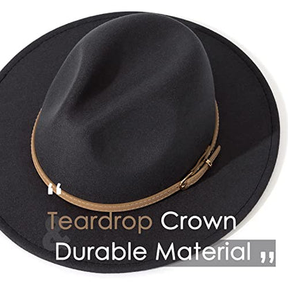 Lisianthus Women Classic Felt Fedora Wide Brim Hat with Belt Buckle - color: Dark Grey