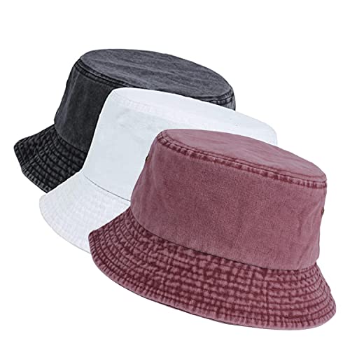 Washed Cotton Bucket Hats Packable Summer Beach Cap for Men Women - color: Ce-bh-black-white-red