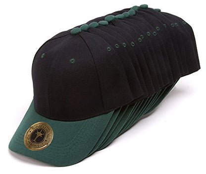 TOP HEADWEAR 12-Pack Adjustable Baseball Hat - color: Black/Forest Green