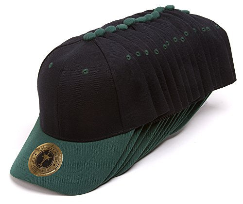TOP HEADWEAR 12-Pack Adjustable Baseball Hat - color: Black/Forest Green