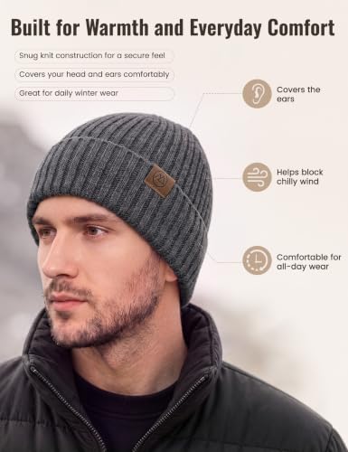 Durio Unisex Silk Lined Beanie Double Layered Winter Hats - color: Dark Gray